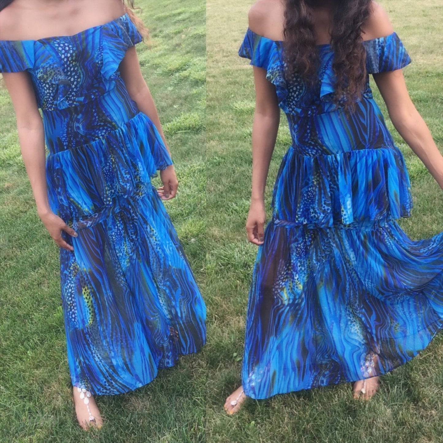 Aquatic Peplum Maxi Dress Sz Small