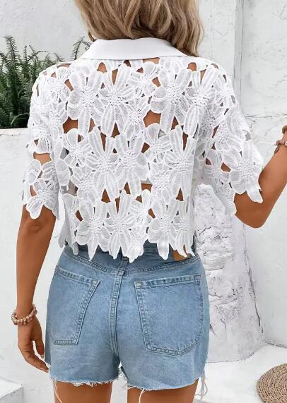 Cut-Out Cropped Lace Shirt